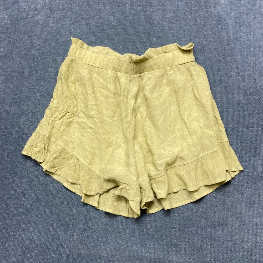 Hyfve Ruffle Shorts Womens Large Green Elastic Waist 3" Inseam Outdoor Pull On